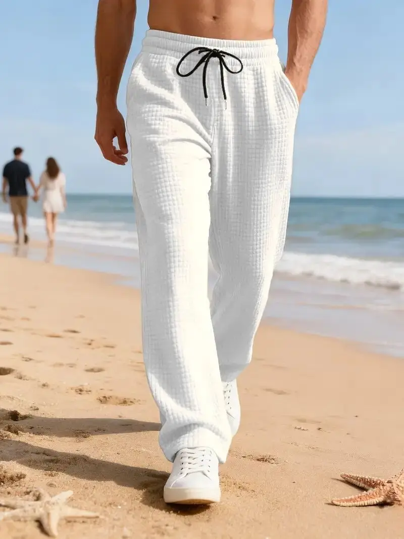 Men Checkered Loose Casual Outdoor Pants Spring Fall Checkerboard Trousers Streetwear Hiking Camping Wide Leg