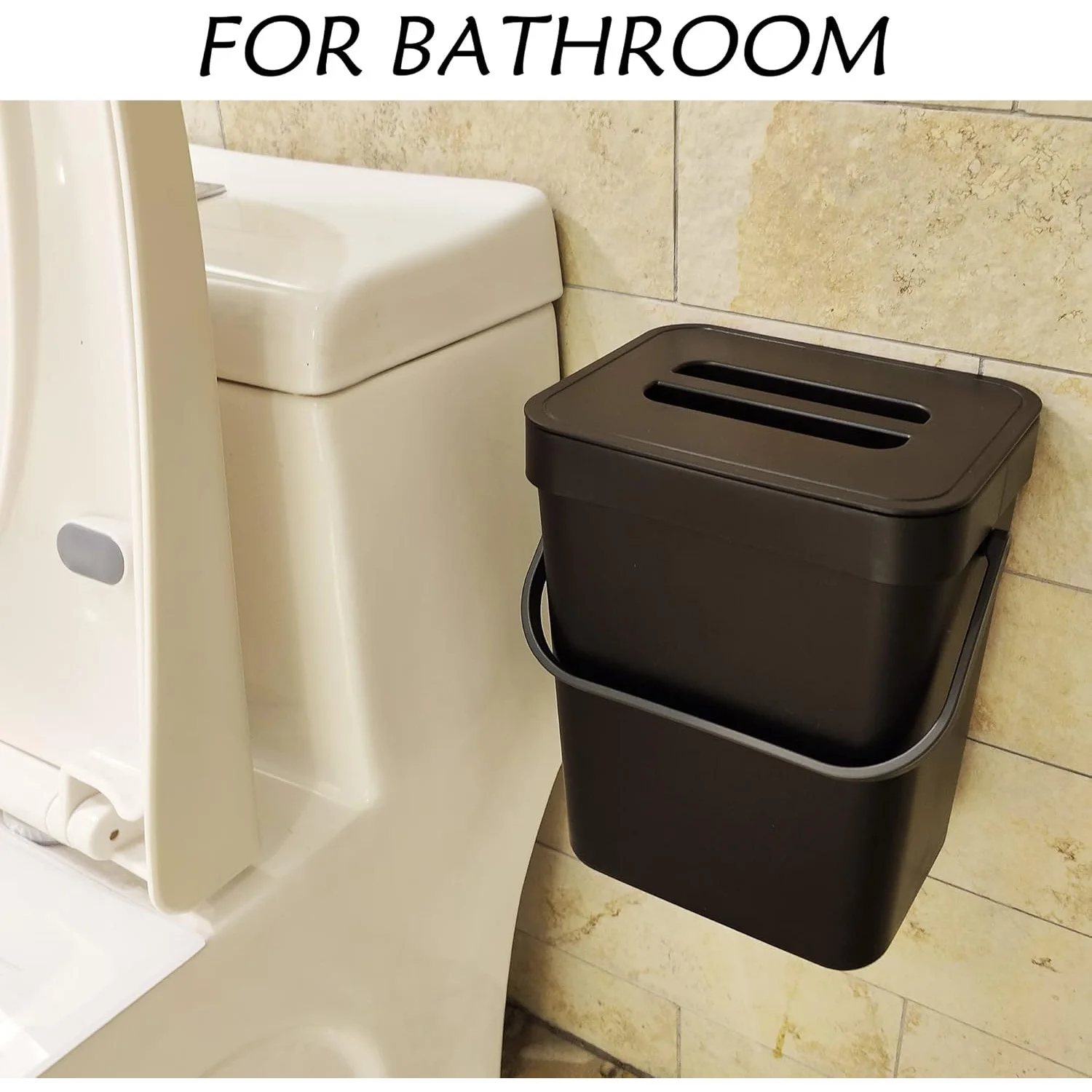 Kitchen Countertop Compost Bin, Hanging  Trash Can with Lid, Suitable Kitchen and Bathroom, Can Install Compost Bucket, Black