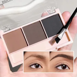 3-Color Brow Powder Set With Brush - Long-lasting, Color-Resistant, Versatile Contour Makeup Set For Natural, Three-dimensional