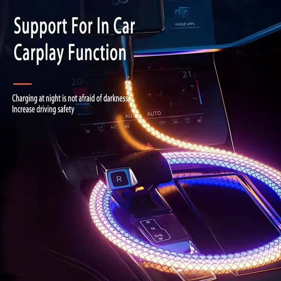 RGB Fast Charging Cable USB-A To Type C To Type C 66W Glowing Phone USB C Wire For IPhone16 15 Xiaomi Samsung POCO PD Data Cord - view 3