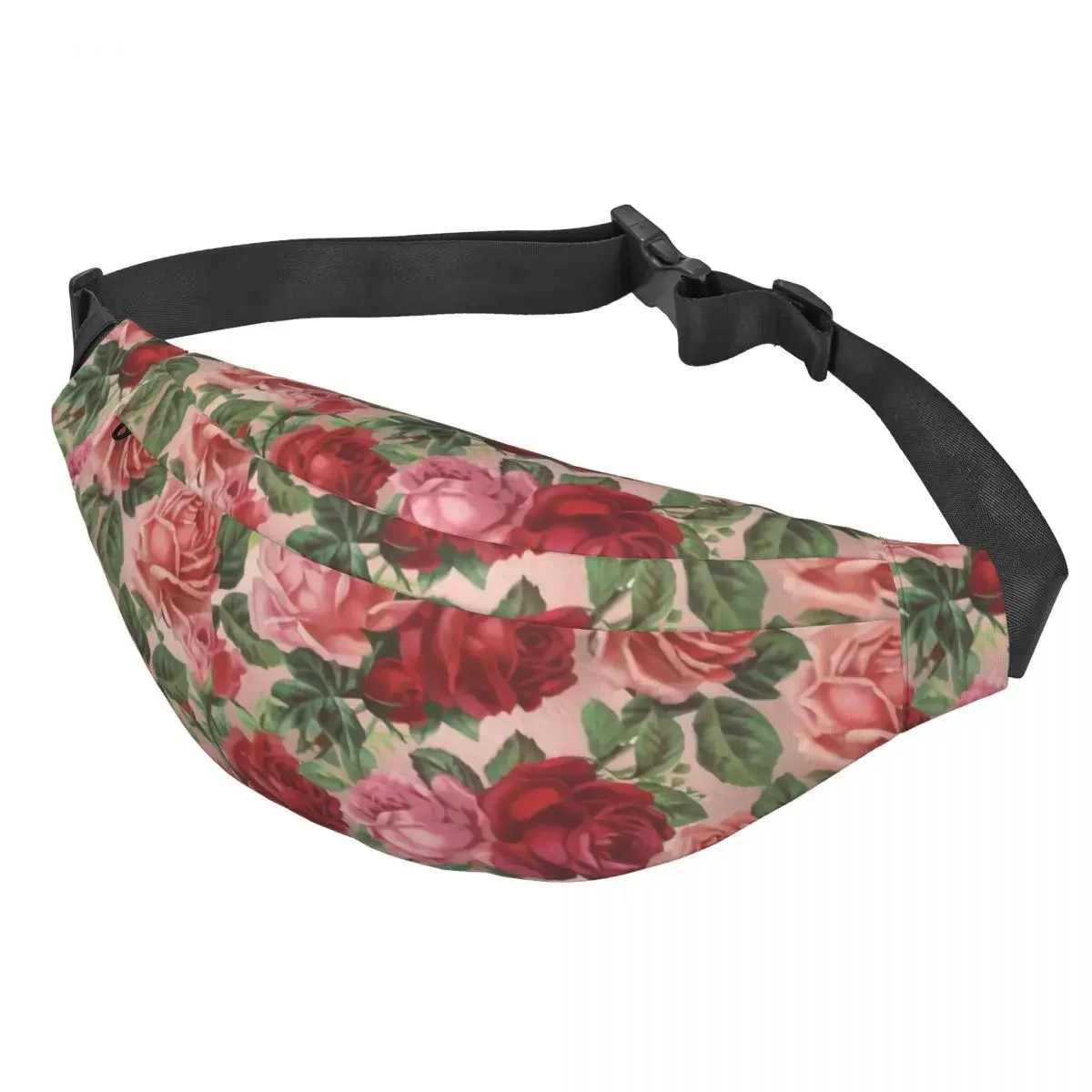 Red And Pink Roses Flowers Floral Fanny Pack Men Women Custom Sling Crossbody Waist Bag for Cycling Camping Phone Money Pouch