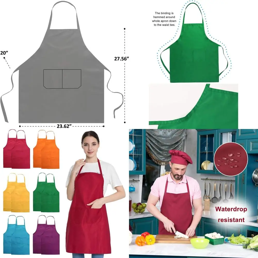 

Bulk 12-Piece Plain Colored Bib Aprons with Pockets for Cooking, Painting, and BBQ Events