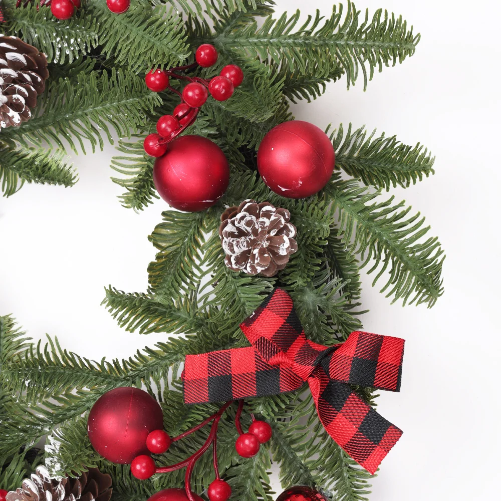 إكليل زهور عيد الميلاد، قلادة تزيين على شكل فاكهة صنوبر حمراء مخروطية من الصنوبر والسرو، بهو منزلي، ديكور جداري، معلق للباب