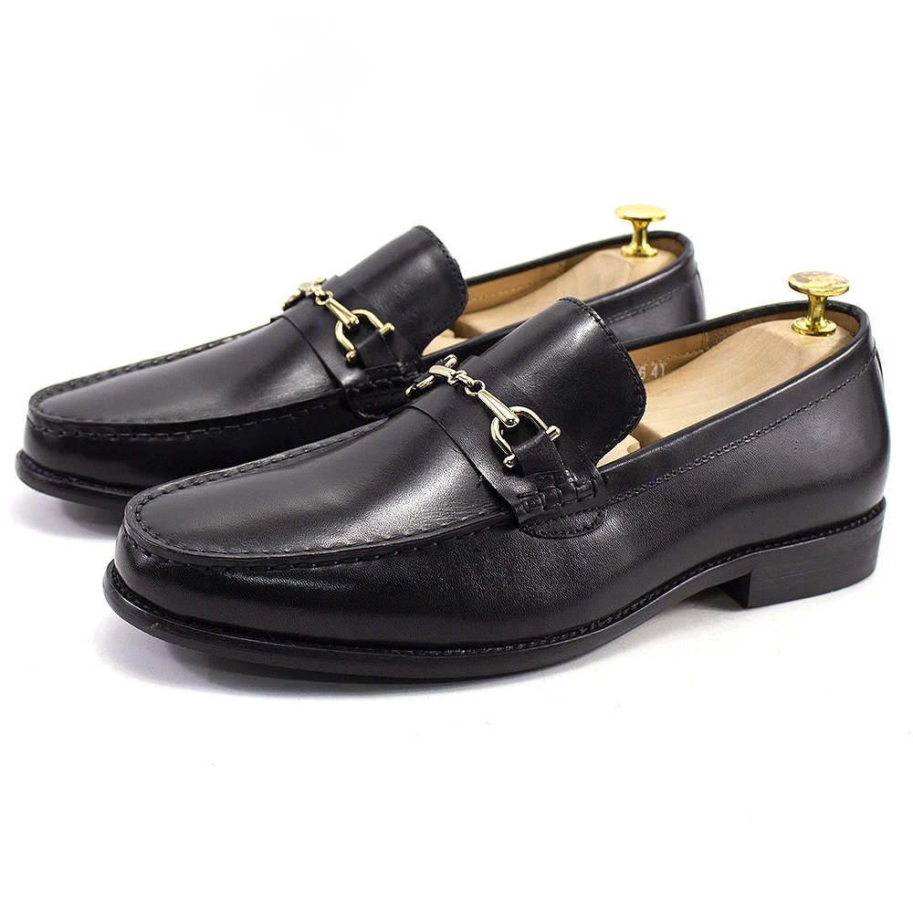 Men's Loafers Real Cow Leather Handmade Metal Chain Slip on Dress Shoes for Men Business Office Weeding Footwear High Quality