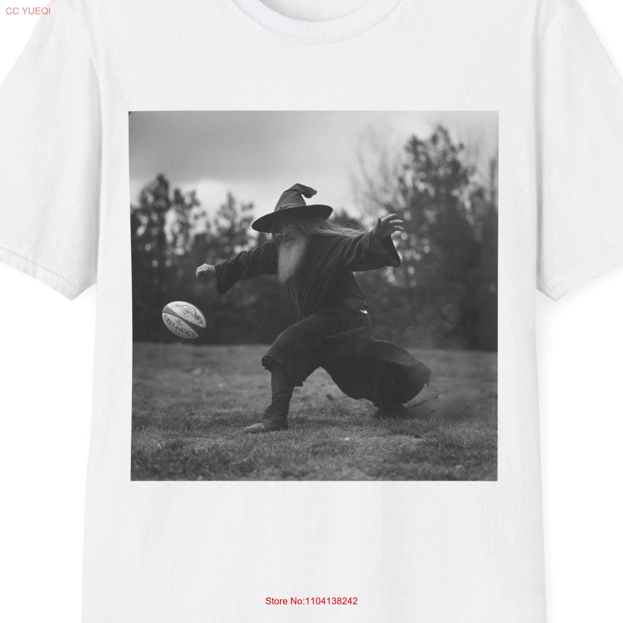 Wizard Playing Rugby T Shirt Footy Funny Kicking Ball long or short sleeves