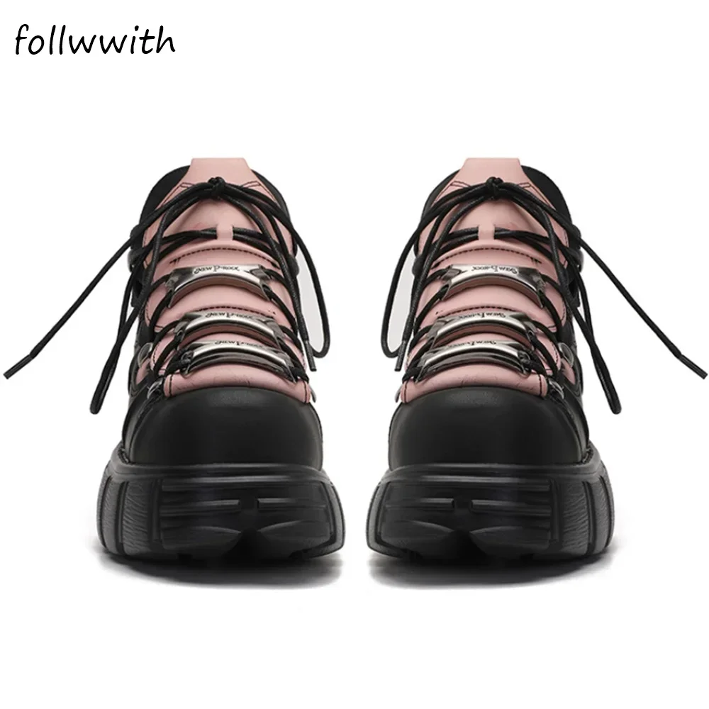 รองเท้าลำลองหัวเข็มขัดโลหะสีชมพูผสมสีรองเท้าส้นตึกหัวมนขนาด5ซม. รองเท้าแฟชั่นใหม่ล่าสุดสำหรับ2024ฤดูใบไม้ผลิและใบไม้ร่วง