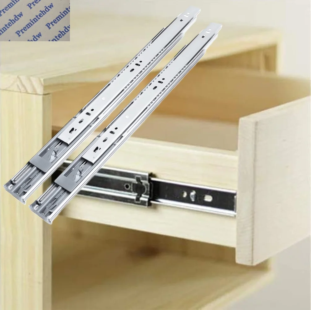 1Pair 304 Stainless Steel H4510 Soft Close Ball Bearing Drawer Slide Anticorrosive Runners Side Mounted Full Extension