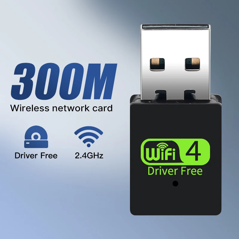 

300Mbps WiFi USB 2.0 Adapter 2.4Ghz Wireless Network Card 802.11n Ethernet For PC/Laptop For Windows 7/8/10/11 Driver Free