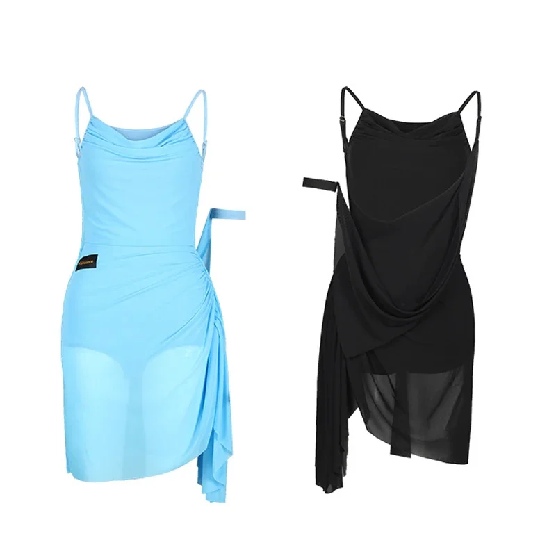 Novo vestido latino de malha com um braço, padrão nacional, roupas de dança de salão, vestidos femininos para prática de palco sl6911