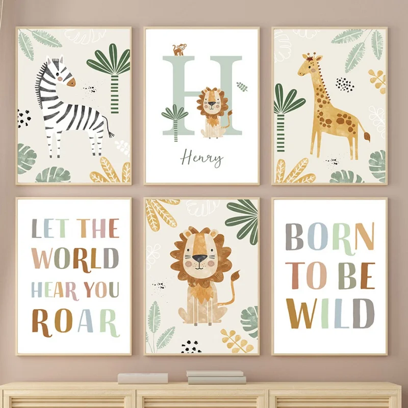 Lion Canvas Painting Giraffe Zebra Animal Wall Art Nordic Poster And Printed  Baby Room Decoration