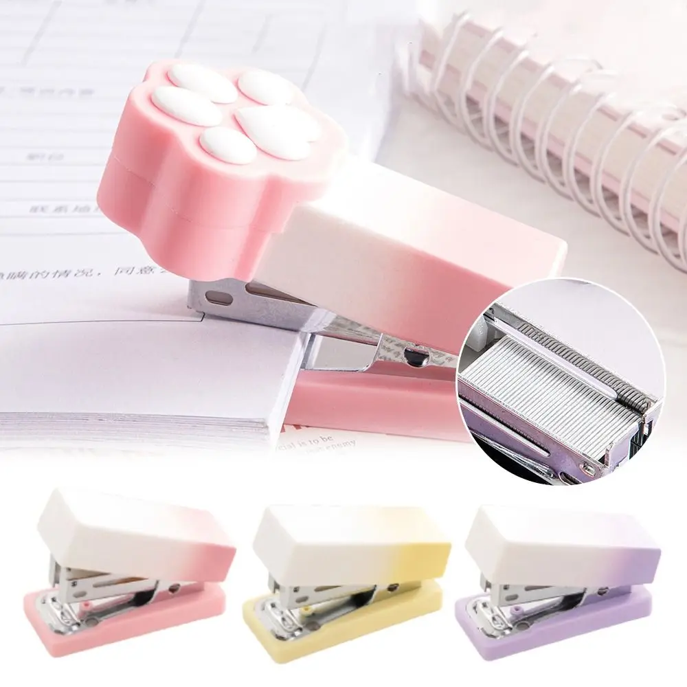 Mini grampeador portátil de garra de gato gradiente com grampos multifuncional máquina de ligação de papel presentes de volta às aulas