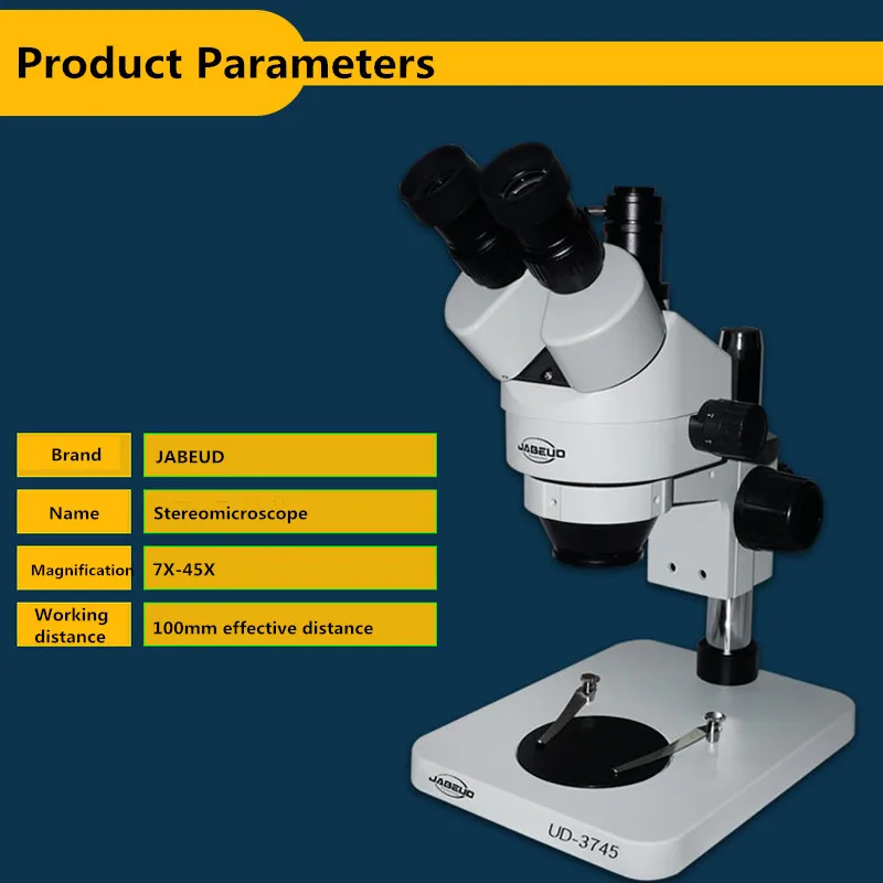 JABEUD UD-3745 High-definition Three-eye Microscope for Phone Repair 7-45x Continuous Zoom Stereomicroscope