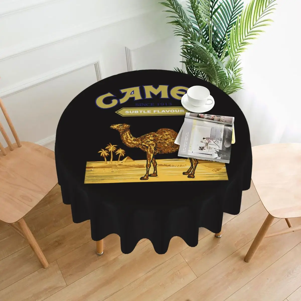 Camel Cigarettes Waterproof Round Tablecloth Oilproof Table Cloth for Kitchen Events Dining Table Cover 60 inch