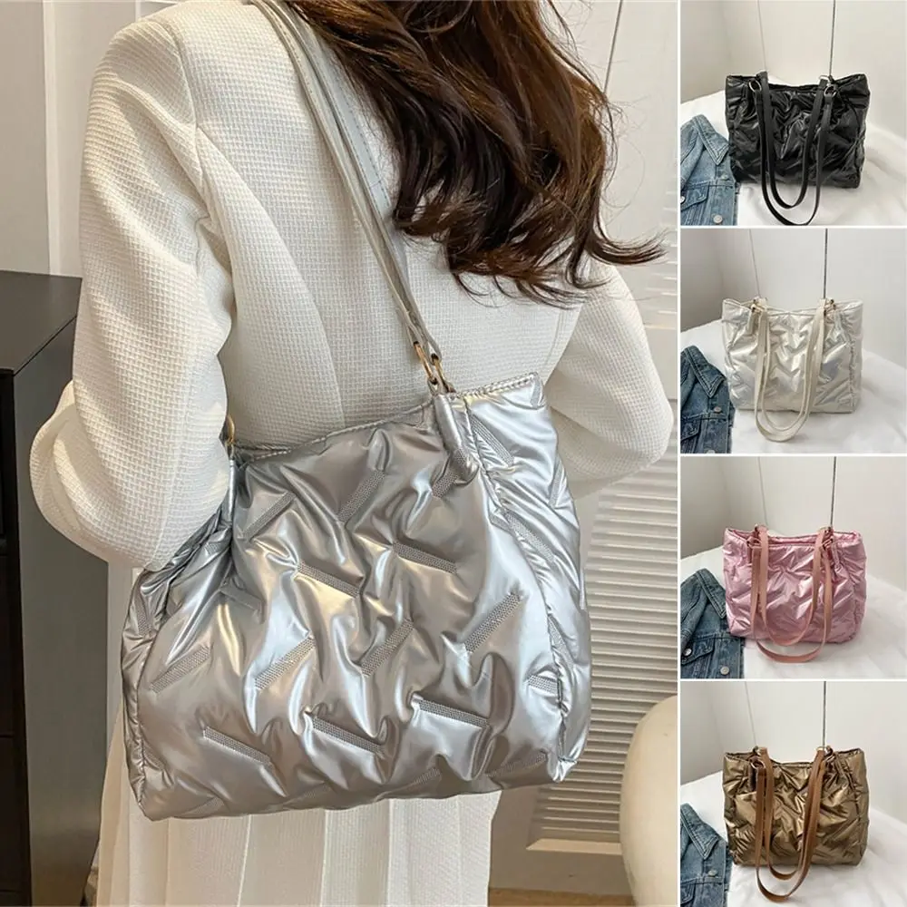 

Women Large Capacity Quilted Tote Bags Winter Down Cotton Padded Shoulder Bags Fashion Girls Underarm Bags Puffy Handbags