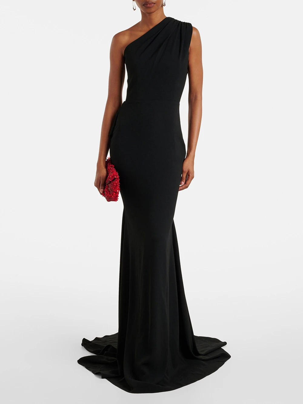 Robe longue élégante Modphy 2026, nouvelle robe sirène plissée noire sans manches à épaule unique pour femme