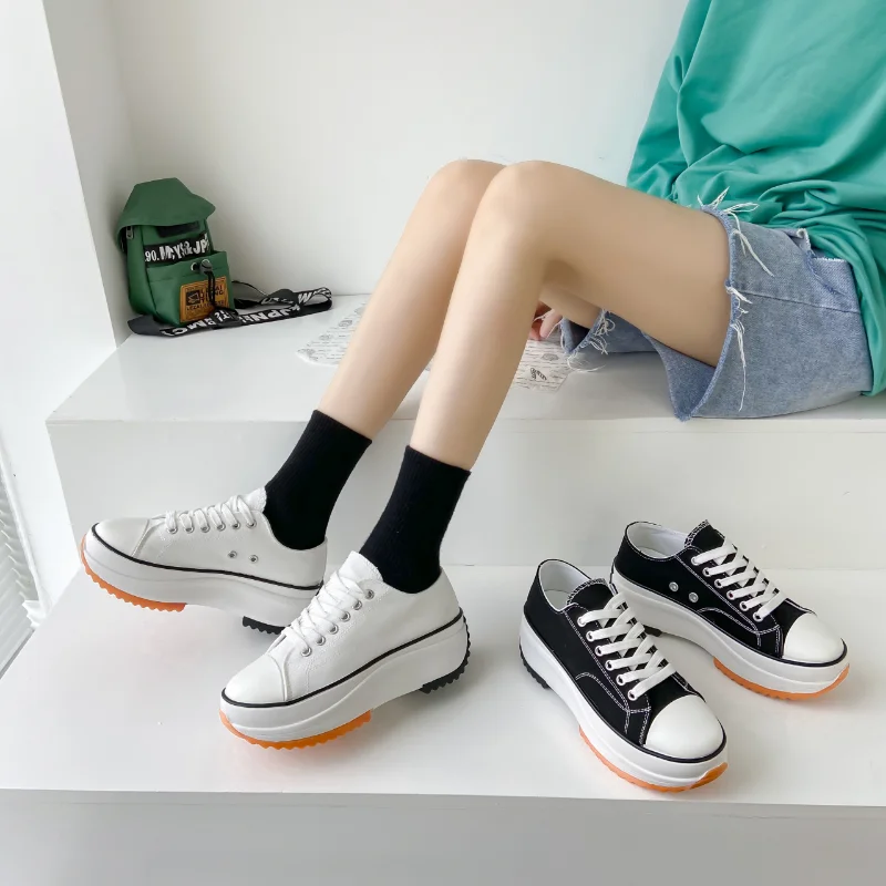 Women Platform Canvas Shoes Canvas Fashion Skateboarding Shoes Women's Sneakers 2023 Women Lace-Up Canvas Classic Couple Shoes