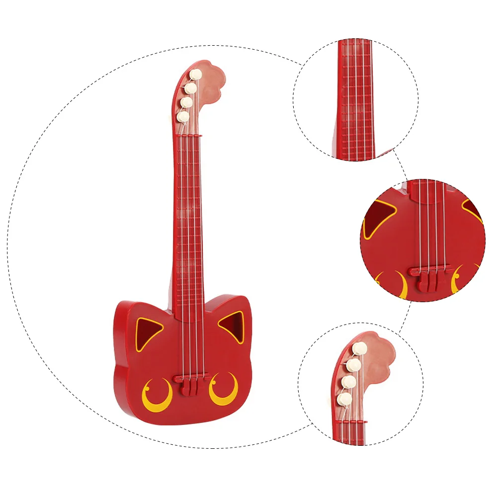 ของเล่นจําลองอูคูเลเล่จําลองเครื่องดนตรีของเล่นเด็กสีแดงการ์ตูนกีตาร์เด็ก