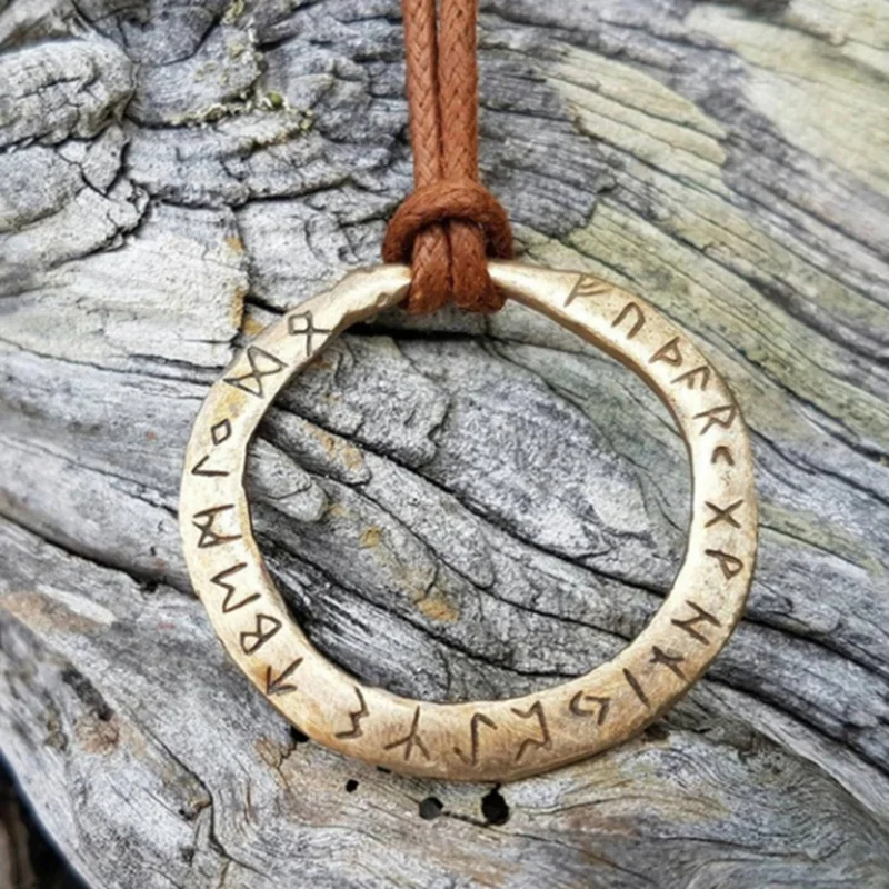 Lover Rustic Pendant with The Elder Futhark Runes Viking Necklace Jewelry