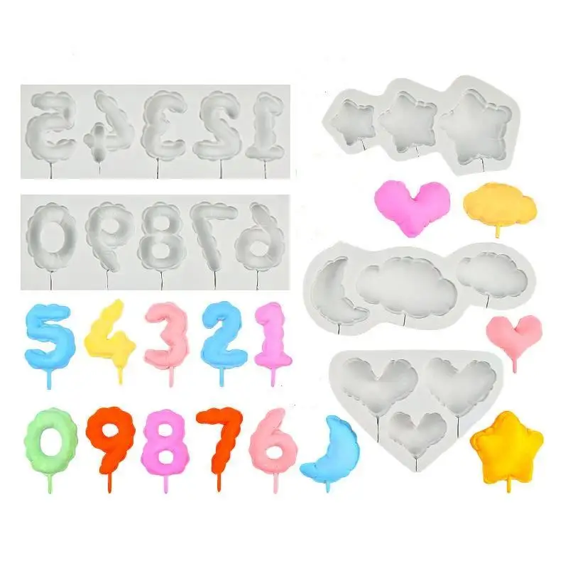(BF06)Cloud Heart Star And Number Silicone Sugarcraft Mold DIY Cupcake Baking Mould Fondant Cake Decorating Tools