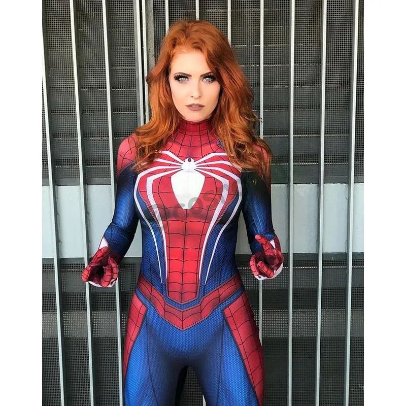 スパイダーマンプレイスーツ,スーパーヒーロー全身タイツコスチューム,3Dプリント,女性用,ハロウィーン用,カーニバルパーティー用