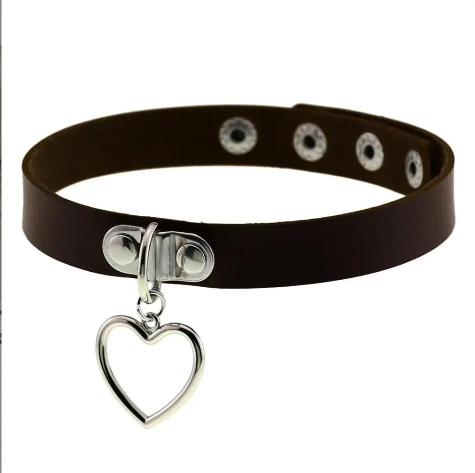 القوطية الجلود Harajuku العصرية مثير خمر القلب سحر المرأة الشرير المختنق قلادة القوطية طوق القلائد مجوهرات هدية S3004 #2