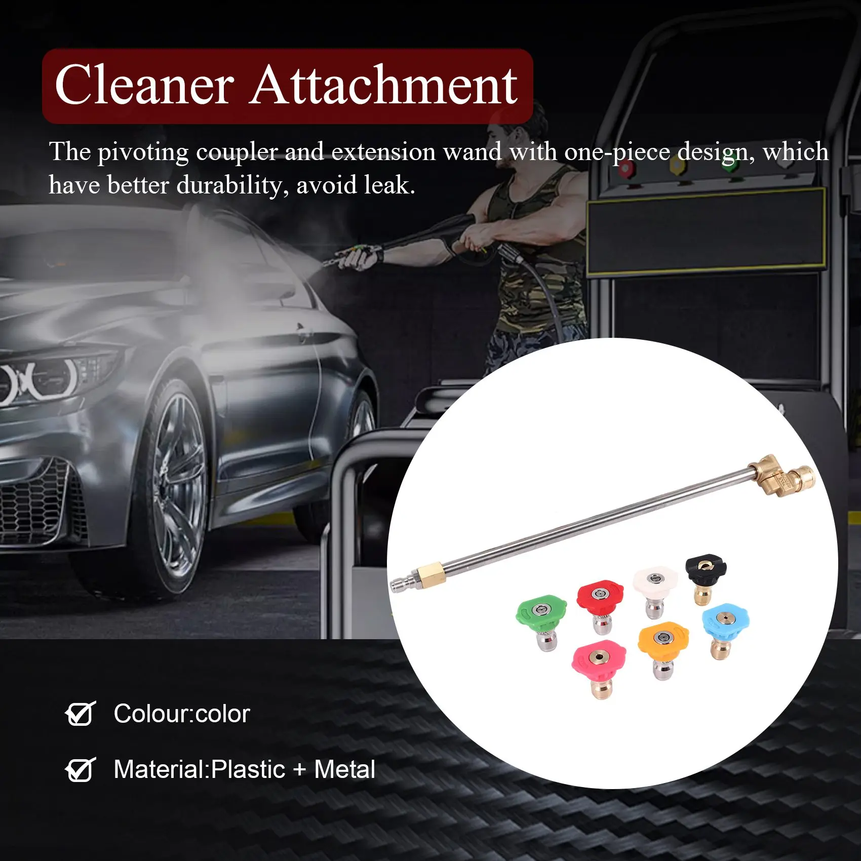 A03F Pressure Washer Extension Wand with Pivoting Coupler, 17 Inch Cleaner Attachment with 7 Nozzle Tips 1/4 Quick Connect