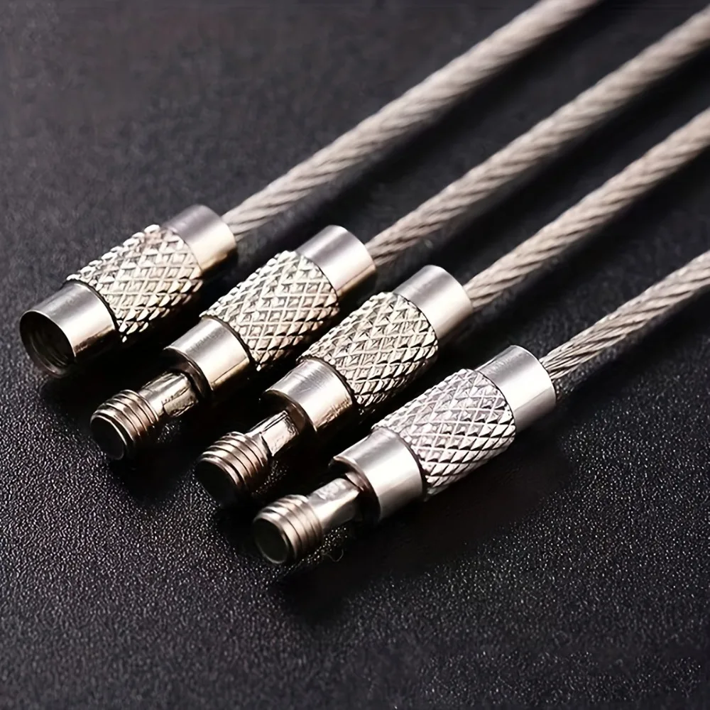 Silver Wire Keychain Cable Stainless Steel Metal Nylon Coated Screw Lock Key Rings Durable Loop