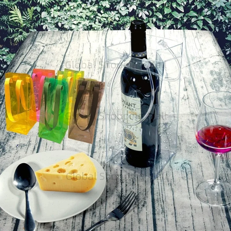 الشريط يده 1 قطعة كيس النبيذ الجليد المحمولة Giftbag النبيذ حقيبة باردة مع مقبض ل الشمبانيا البيرة الباردة النبيذ الأبيض المشروبات المبردة