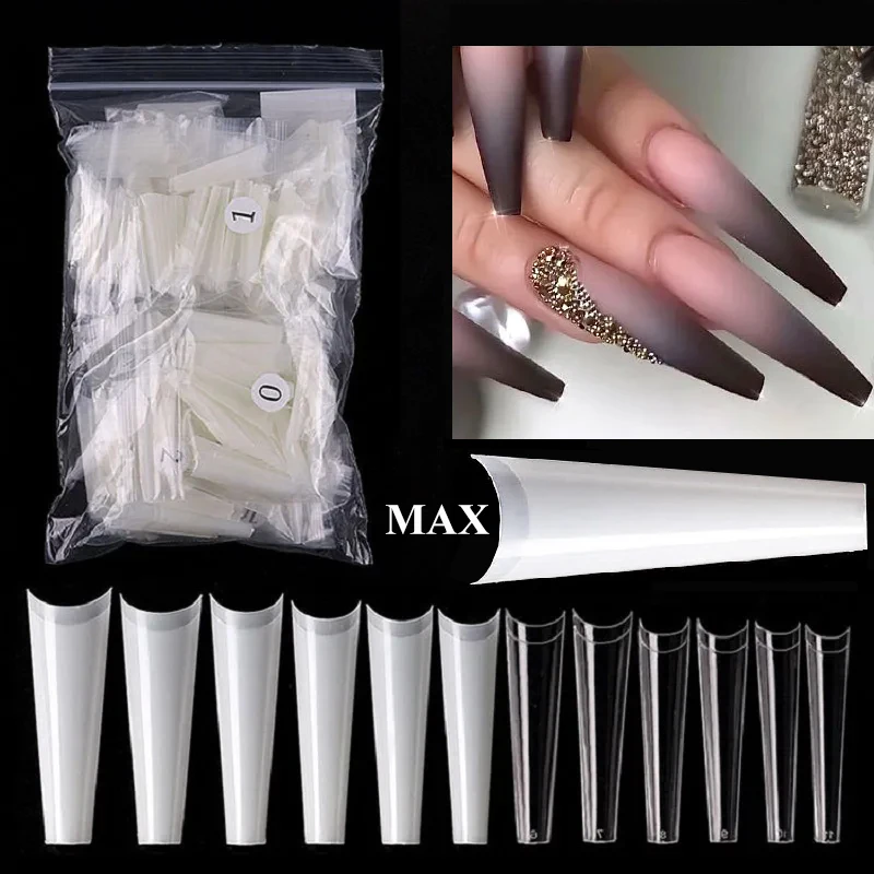 504PCS False Nail Art Tips French Natural Transparent Coffin False Nails Tips Half Cover  Acrylic UV Gel Nail Polish Manicure