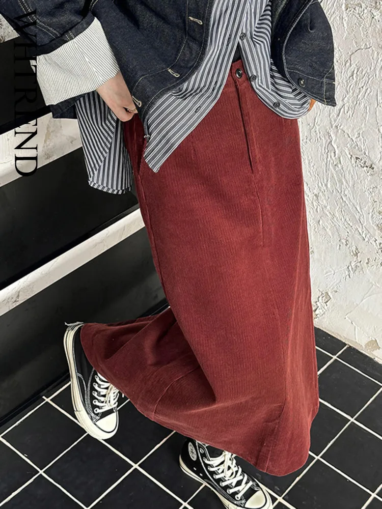 

WHTREND Autumn Winter Thick Skirt Korean Version Ancora Red High Waist Slimming Slit Bodycon Skirts WH1706