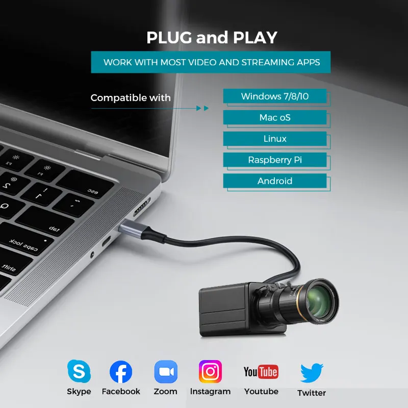 2MP 글로벌 셔터 USB 산업 카메라 COMS AR0234 1080P 90fps 웹캠 CS 10X 줌 윈도우 안드로이드 Liunx 용 가변 초점 렌즈