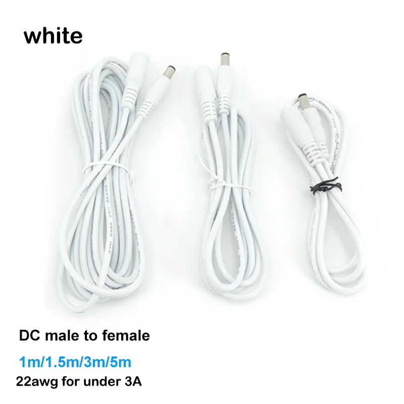 1-5M 10m 20/22AWG white black DC Power Cable 5V 12V Male to Female extend Plug 5.5x2.1mm Power Adapter Extension For Led Strip V