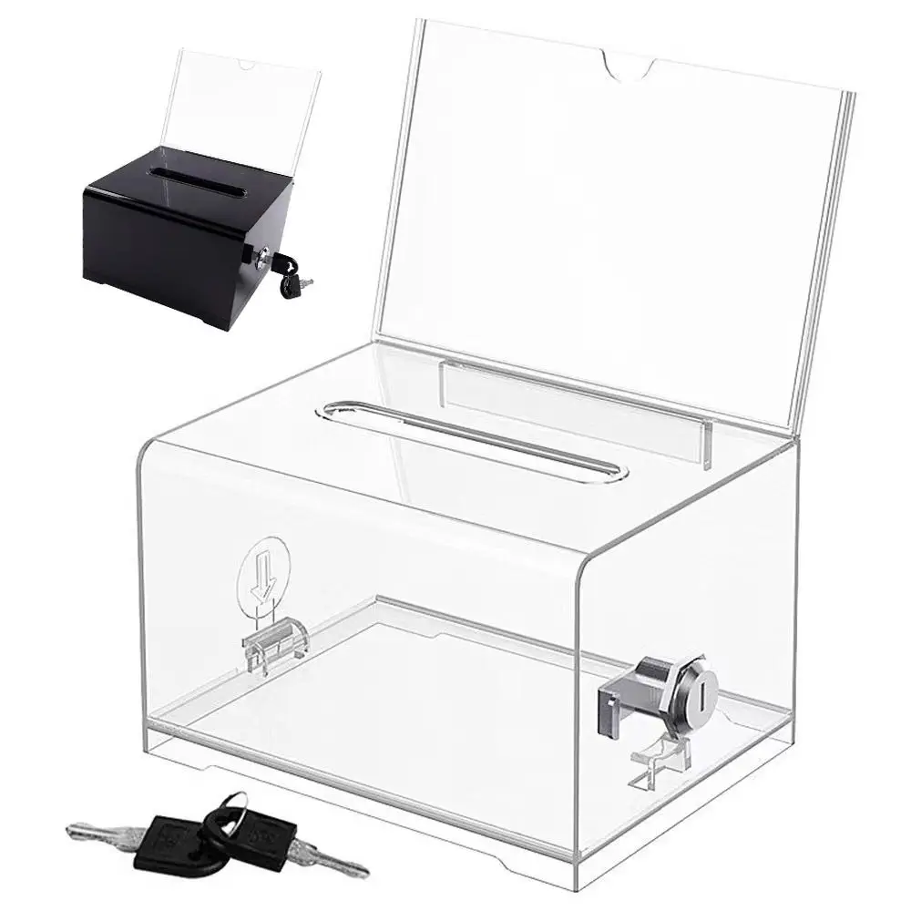

Plastic Container With Lock and Sign Holder Suggestion Box Solid Acrylic Donation Box Durable Tip Jar Fundraising