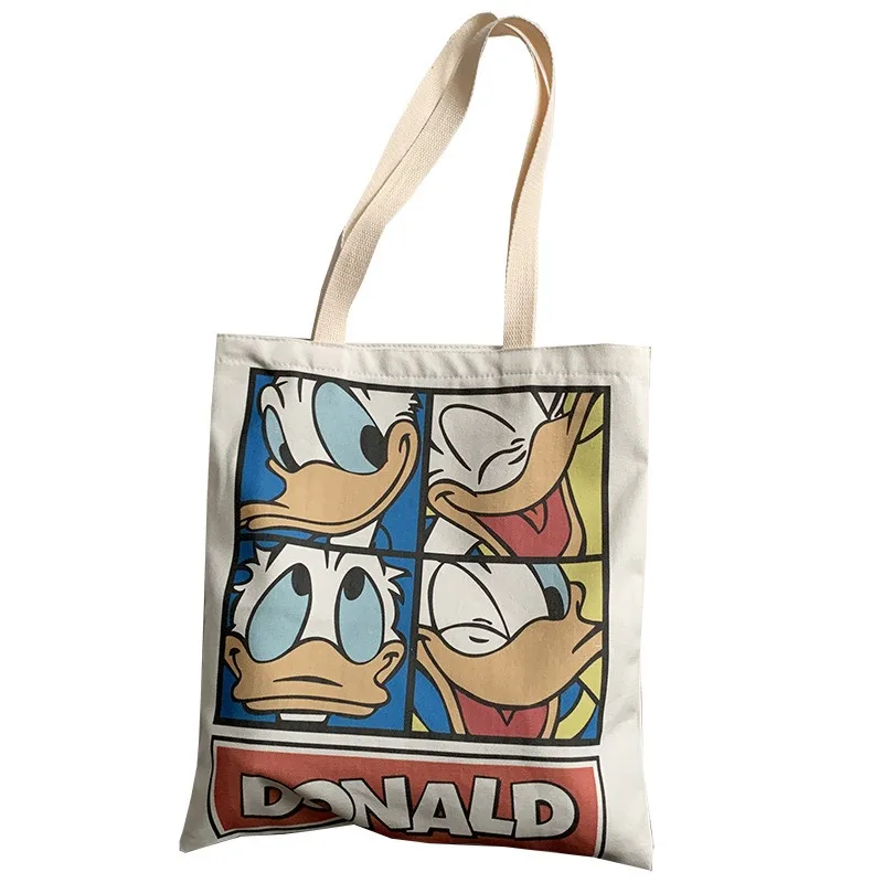 Bolsos de compras de lona del Pato Donald de Disney, bolso de hombro para mujer, regalos, primavera y verano, nuevo bolso de lona para mujer con un hombro