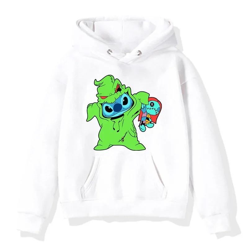 Loose Pattern Disney Male Sweatshirts Pocket Halloween Stitch Cartoon Cute Print Clothing Cozy Daily Men Hoodies Autumn Winter