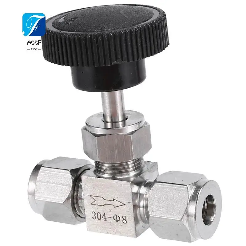 A55F-Adjustable Needle Valve O.D Tube Stainless Steel 304 High Pressure Acid Proof Straight Card Set Crane