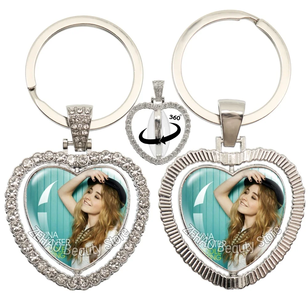25mm Double Sided Heart Keychain Famous Character Sabrina Carpenter Funny Singer  Accessories Glass Cabochon Key Ring Fans Gift