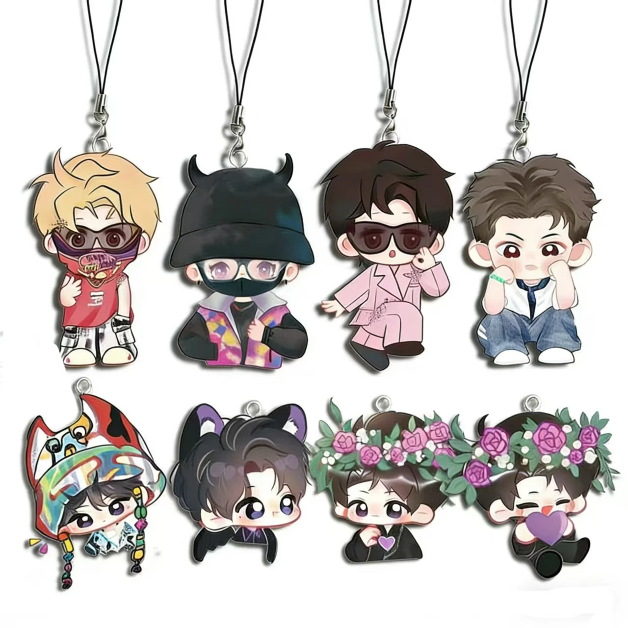 

6/8/10 PCS Wang Hedi Figure Cute Mobile Phone Lanyard Pendant Cartoon Key Chain Student Acrylic Keychains Toy Fans Gift