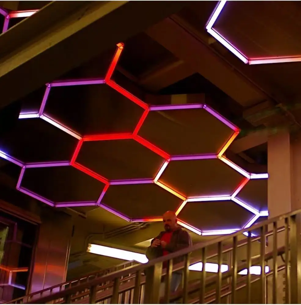 

Diy Assembly Rgb RGBIC Honeycomb Garage Working Workshop Hexagon Lighting Atmosphere Nightclub Central Light