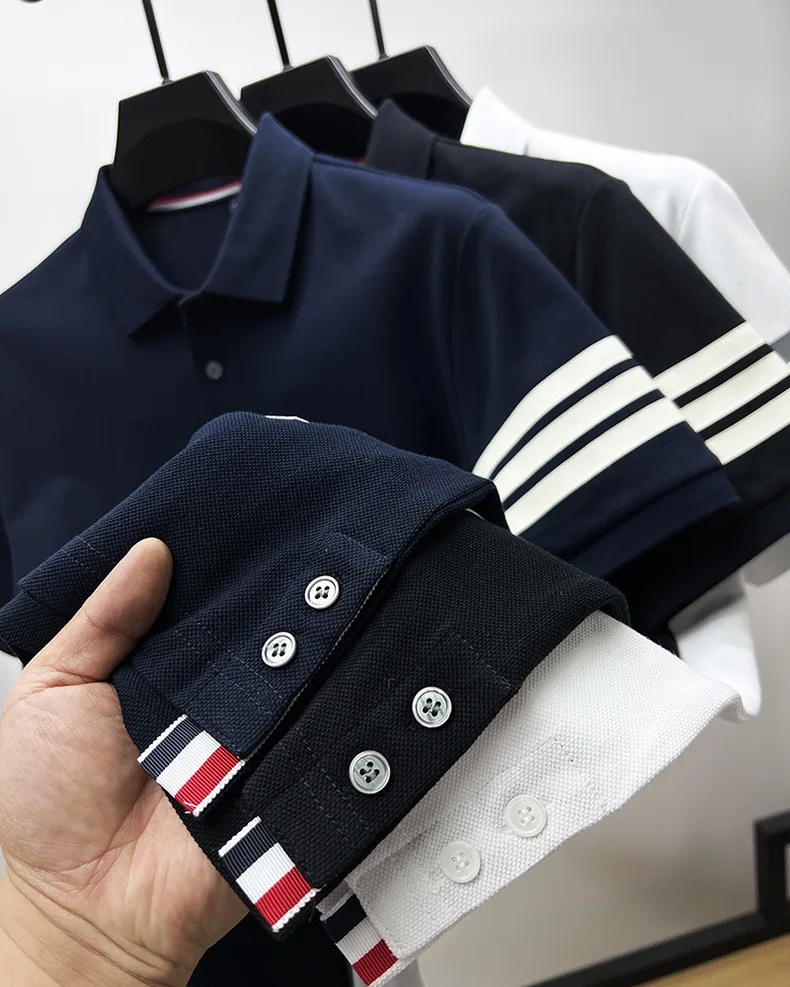 High end brand 100% cotton polo shirt men's short sleeve 2023 new luxury fashion stripe Korean casual T-shirt summer Paul shirt