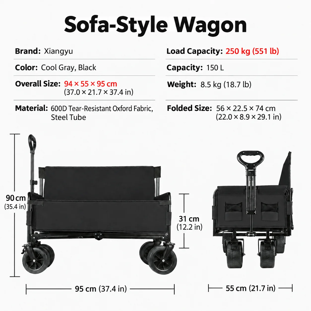 250Kg strong load-bearing side-opening sofa camping cart, reclining camper outdoor seat cart