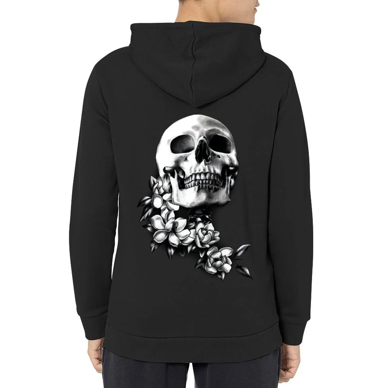 

Skull & Magnolia Flowers B&W Hoodie men's coat mens clothing autumn clothes hoodie men