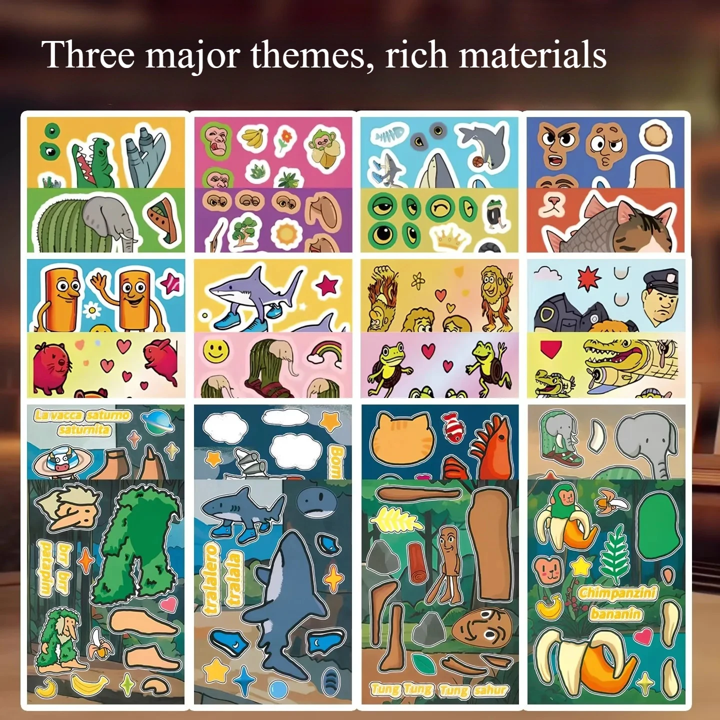 8PCS Tralalero Tralala Adesivi Tungtung Sahur Brainrot Anime Cambiare Vestiti Puzzle Paster Decorazione FAI DA TE Classico Giocattolo Regalo per I Bambini