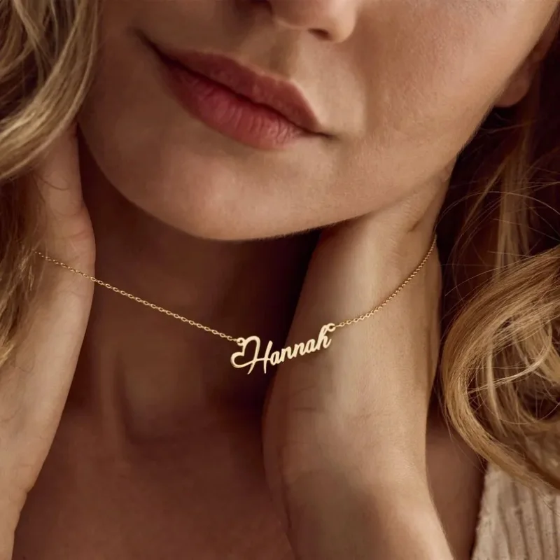 Custom Name Heart Necklace For Women Personalized Minimalism Jewelry Gold Color Choker Necklace Pendant Nameplate Gifts - view 4