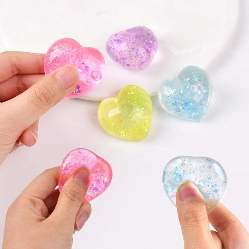 Glitzernde Pulver drückbarer Spielzeug dehnbar Liebe Herz weiches Dekompression Spielzeug für Autismen Kinder und für Erwachsene