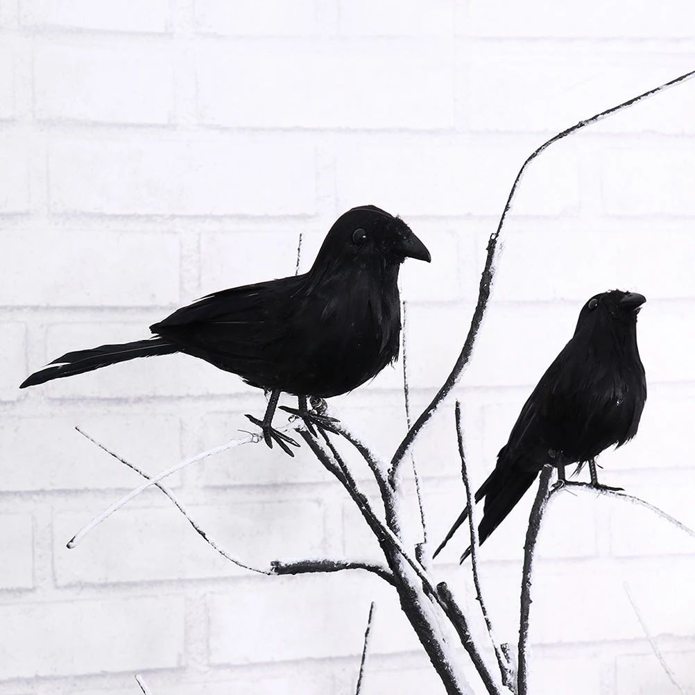 

3pcs Feathered Crow Decorations Halloween Simulated Crows Ornament for Home Outdoor Party Garden Statue Halloween Decor Crow