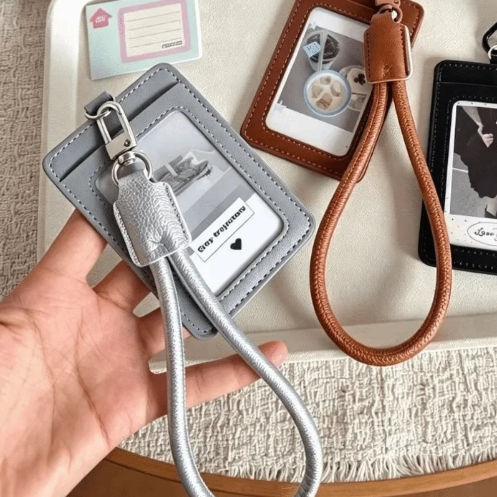 New PU Leather Photcard Holders Keychain with Lanyard ID Card Case Card Display 3 Inch Card Protective Cover Bag Decoration
