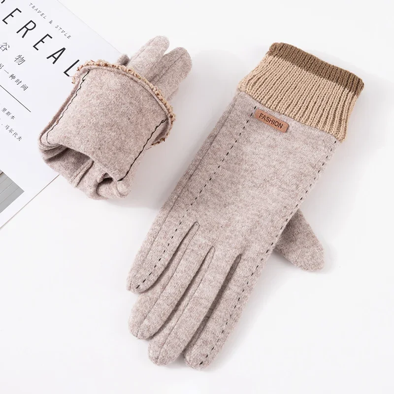 Fashion Winter Women\'s Wool Gloves Touchscreens Keep Warm Autumn Windproof Female Cashmere Mittens for Driving Riding