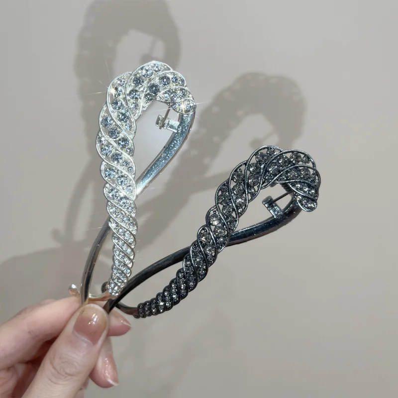 

High-end Metal Exquisite Plate Hair Clip Fashion Rhinestone Girl Elegant Buckle Clip Women's Temperament New Hair Clip Accessory