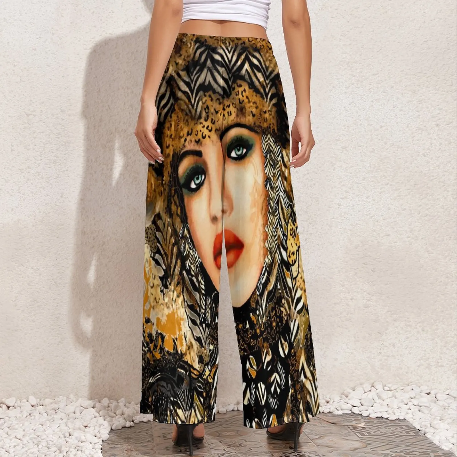 Lady Face Pants Elastic High Waist Fashionista Casual Trousers Street Style Printed Wide Pants